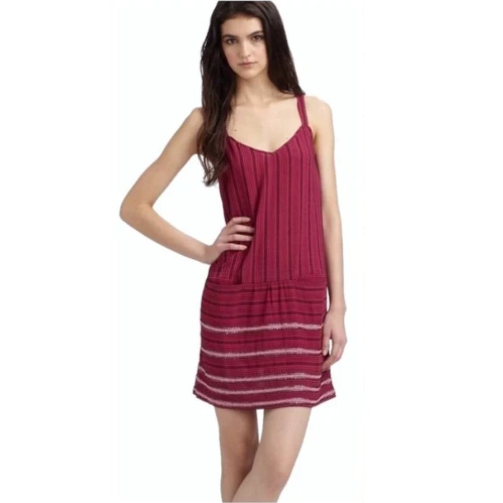 Theory Sially E Beaded Embellished Striped Tank Dress with Pockets Size 12